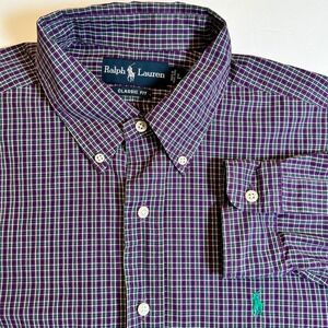 Ralph Lauren Classic Fit Plaid Button Down Shirt Men's Large Purple Green White
